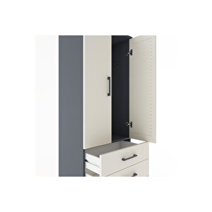 Hyperion Dolap Tek Raflı 4 Çekmeceli Tek Askılı 60x44x182 Antrasit-aytaşı