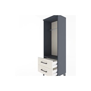 Arges Dolap Tek Raflı 2 Çekmeceli Tek Askılı 44x30x134 Antrasit-aytaşı