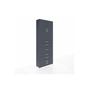 Arges Dolap 3 Raflı 5 Çekmeceli 4 Kapaklı 88x30x243 Antrasit-antrasit