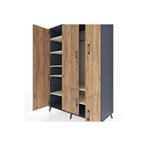 Kronos Dolap 7 Raflı 5 Kapaklı Tek Askılı 132x59x195 Antrasit-çam/aytaşı