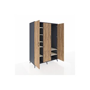 Kronos Dolap 7 Raflı 5 Kapaklı Tek Askılı 132x59x195 Antrasit-çam/aytaşı