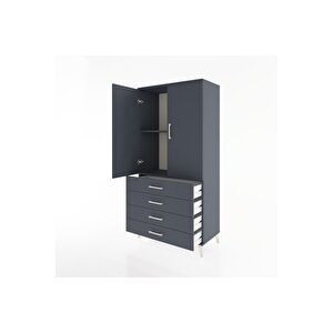Hyperion Dolap 2 Raflı 4 Çekmeceli 2 Kapaklı 88x44x182 Antrasit-antrasit