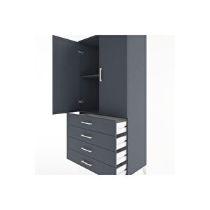 Hyperion Dolap 2 Raflı 4 Çekmeceli 2 Kapaklı 88x44x182 Antrasit-antrasit