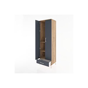 Hyperion Dolap 3 Raflı Tek Çekmeceli Tek Askılı 60x44x195 Çam-antrasit