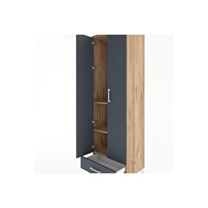 Hyperion Dolap 3 Raflı Tek Çekmeceli Tek Askılı 60x44x195 Çam-antrasit