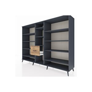 Hyperion Dolap 11 Raflı 3 Çekmeceli  220x44x163 Antrasit-antrasit/çam