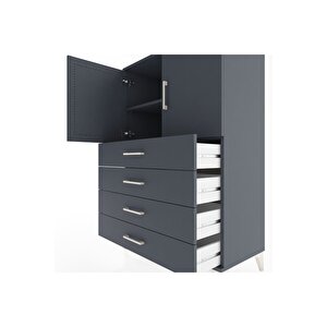 Hyperion Dolap 2 Raflı 4 Çekmeceli 2 Kapaklı 88x44x134 Antrasit-antrasit