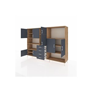 Hyperion Dolap 10 Raflı 4 Çekmeceli 8 Kapaklı 220x44x163 Çam-antrasit