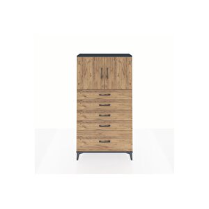 Arges Dolap 2 Raflı 5 Çekmeceli 2 Kapaklı 88x30x163 Antrasit-çam