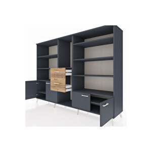 Hyperion Dolap 10 Raflı 2 Çekmeceli 4 Kapaklı 220x44x163 Antrasit-antrasit/çam