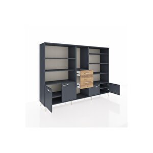 Hyperion Dolap 10 Raflı 2 Çekmeceli 4 Kapaklı 220x44x163 Antrasit-antrasit/çam