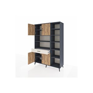 Hyperion Dolap 10 Raflı Tek Çekmeceli 4 Kapaklı 132x44x195 Antrasit-çam/aytaşı