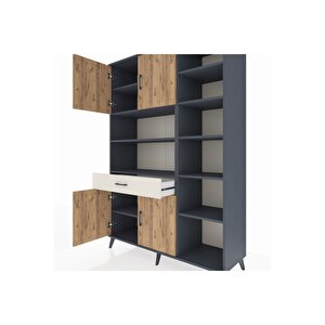 Hyperion Dolap 10 Raflı Tek Çekmeceli 4 Kapaklı 132x44x195 Antrasit-çam/aytaşı