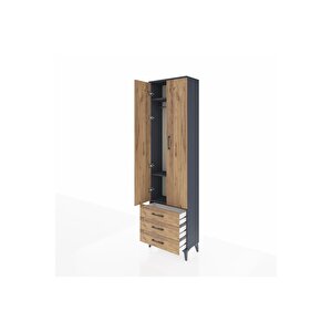 Arges Dolap 3 Raflı 3 Çekmeceli Tek Askılı 60x30x221 Antrasit-çam