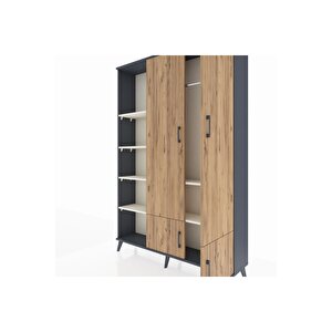Arges Dolap 6 Raflı 4 Kapaklı Tek Askılı 132x30x195 Antrasit-çam/aytaşı