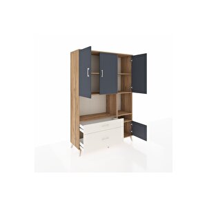 Hyperion Dolap 7 Raflı 2 Çekmeceli 4 Kapaklı 132x44x195 Çam-antrasit/aytaşı