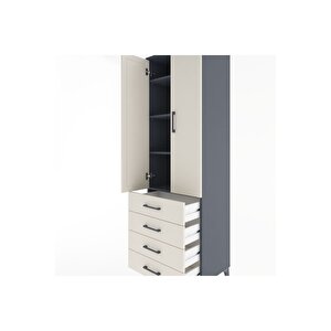 Hyperion Dolap 4 Raflı 4 Çekmeceli 2 Kapaklı 60x44x195 Antrasit-aytaşı