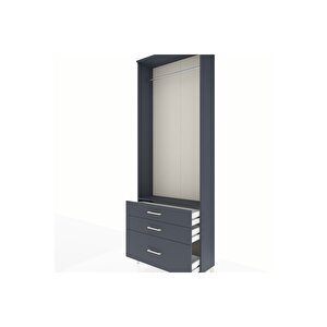 Arges Dolap Tek Raflı 3 Çekmeceli Tek Askılı 88x30x243 Antrasit-antrasit