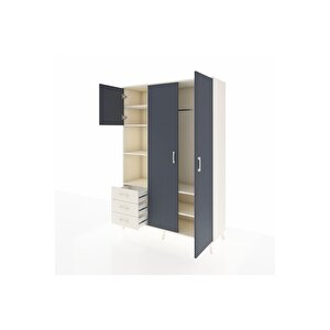 Hyperion Dolap 6 Raflı 3 Çekmeceli Tek Askılı 132x44x195 Aytaşı-antrasit/aytaşı