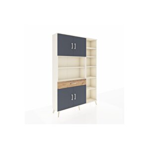 Arges Dolap 10 Raflı Tek Çekmeceli 4 Kapaklı 132x30x195 Aytaşı-antrasit/çam