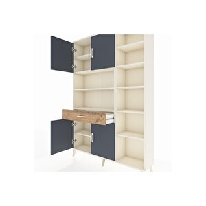 Arges Dolap 10 Raflı Tek Çekmeceli 4 Kapaklı 132x30x195 Aytaşı-antrasit/çam