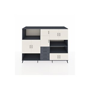 Kronos Dolap 9 Raflı 4 Çekmeceli 8 Kapaklı 220x59x163 Antrasit-aytaşı/antrasit