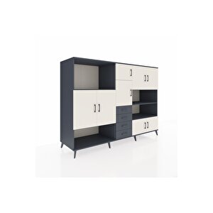 Kronos Dolap 9 Raflı 4 Çekmeceli 8 Kapaklı 220x59x163 Antrasit-aytaşı/antrasit