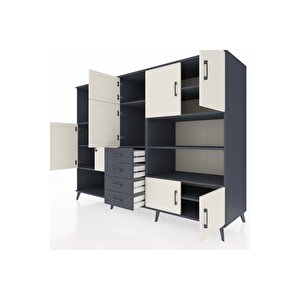 Kronos Dolap 9 Raflı 4 Çekmeceli 8 Kapaklı 220x59x163 Antrasit-aytaşı/antrasit