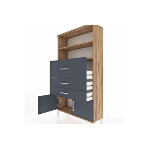 Arges Dolap 2 Raflı 3 Çekmeceli 2 Kapaklı 88x30x163 Çam-antrasit