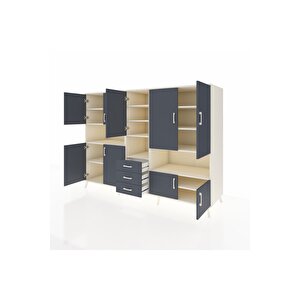 Kronos Dolap 13 Raflı 3 Çekmeceli 9 Kapaklı 220x59x163 Aytaşı-antrasit