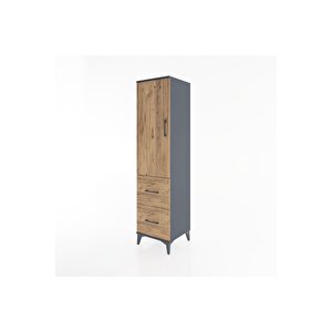 Hyperion Dolap 3 Raflı 2 Çekmeceli Tek Kapaklı 44x44x182 Antrasit-çam