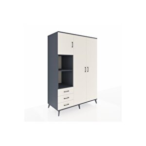 Kronos Dolap 6 Raflı 3 Çekmeceli Tek Askılı 132x59x195 Antrasit-aytaşı/aytaşı
