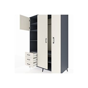 Kronos Dolap 6 Raflı 3 Çekmeceli Tek Askılı 132x59x195 Antrasit-aytaşı/aytaşı