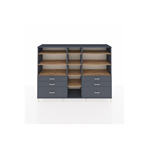 Hyperion Dolap 10 Raflı 6 Çekmeceli  220x44x163 Antrasit-çam/antrasit