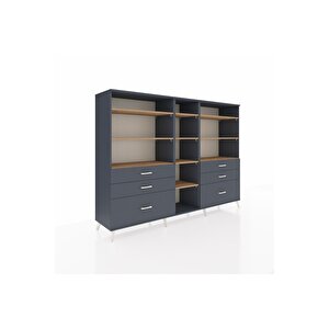 Hyperion Dolap 10 Raflı 6 Çekmeceli  220x44x163 Antrasit-çam/antrasit