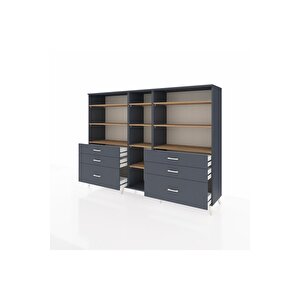 Hyperion Dolap 10 Raflı 6 Çekmeceli  220x44x163 Antrasit-çam/antrasit