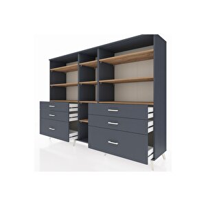 Hyperion Dolap 10 Raflı 6 Çekmeceli  220x44x163 Antrasit-çam/antrasit