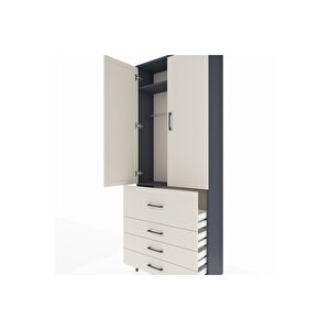 Arges Dolap 2 Raflı 4 Çekmeceli Tek Askılı 88x30x221 Antrasit-aytaşı