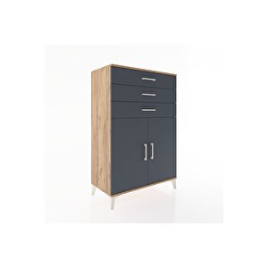 Hyperion Dolap 3 Çekmeceli 2 Kapaklı 88x44x134 Çam-antrasit