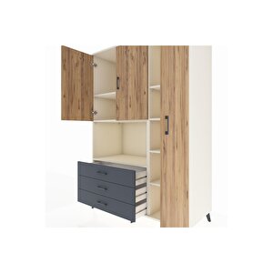 Kronos Dolap 7 Raflı 3 Çekmeceli 3 Kapaklı 132x59x195 Aytaşı-çam/antrasit