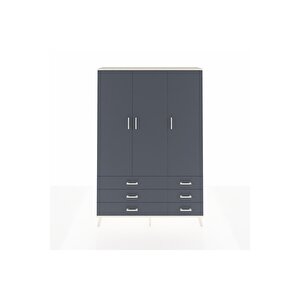 Arges Gardrop 5 Raflı 6 Çekmeceli Tek Askılı 132x30x195 Aytaşı-antrasit