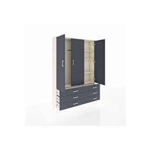 Arges Gardrop 5 Raflı 6 Çekmeceli Tek Askılı 132x30x195 Aytaşı-antrasit