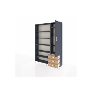 Arges Dolap 9 Raflı 3 Çekmeceli Tek Kapaklı  132x30x195 Antrasit-antrasit/çam