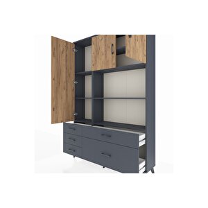 Arges Dolap 7 Raflı 5 Çekmeceli 3 Kapaklı 132x30x195 Antrasit-çam/antrasit