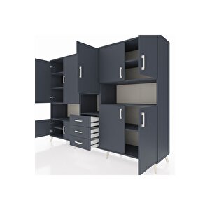 Hyperion Dolap 13 Raflı 3 Çekmeceli 9 Kapaklı 220x44x163 Antrasit-antrasit