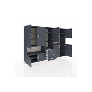 Hyperion Dolap 13 Raflı 3 Çekmeceli 9 Kapaklı 220x44x163 Antrasit-antrasit