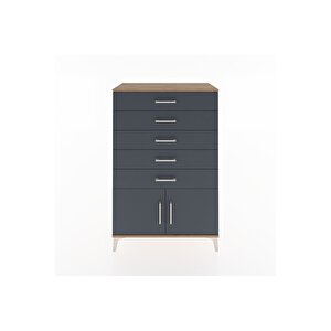 Hyperion Dolap 5 Çekmeceli 2 Kapaklı 88x44x134 Çam-antrasit