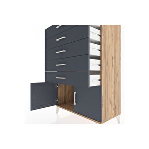 Hyperion Dolap 5 Çekmeceli 2 Kapaklı 88x44x134 Çam-antrasit
