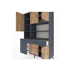 Hyperion Dolap 9 Raflı 5 Çekmeceli 5 Kapaklı 132x44x195 Antrasit-çam/antrasit