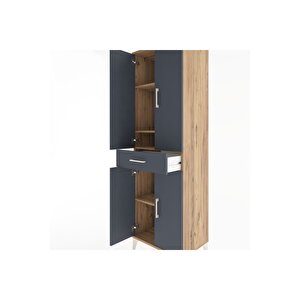 Hyperion Dolap 4 Raflı Tek Çekmeceli 4 Kapaklı 60x44x195 Çam-antrasit